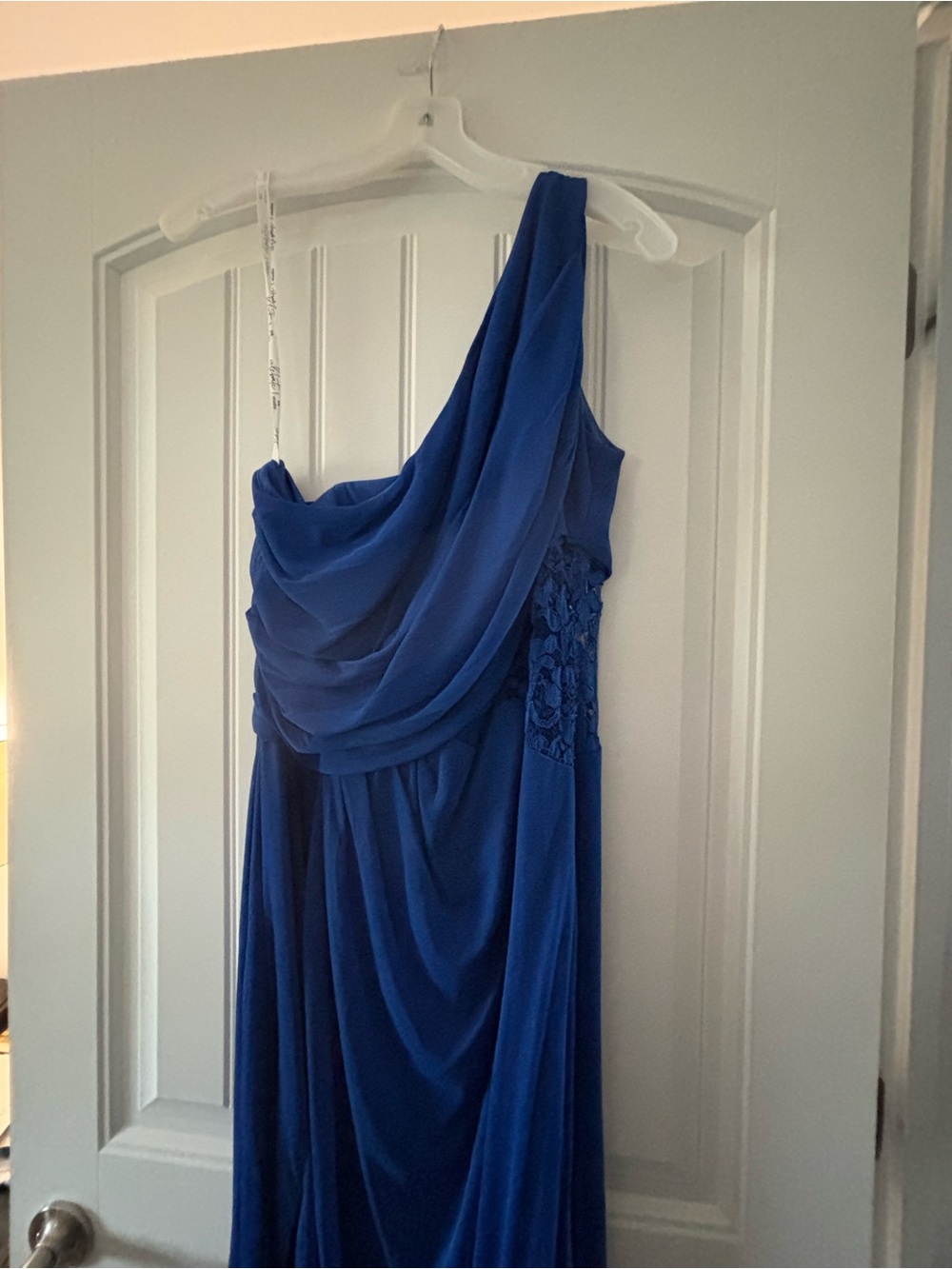 David's Bridal One-Shoulder Royal Blue Ruched Evening Dress